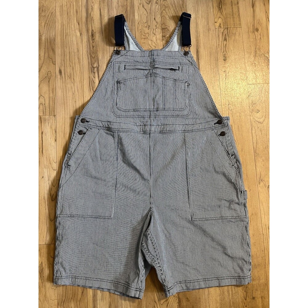 Duluth Trading Railroad Stripe Rootstock Gardening Short Overalls Womens Sz XXL